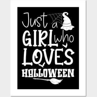 Cute Just A Girl Who Loves Halloween Witch Hat Broom Gift Idea Posters and Art